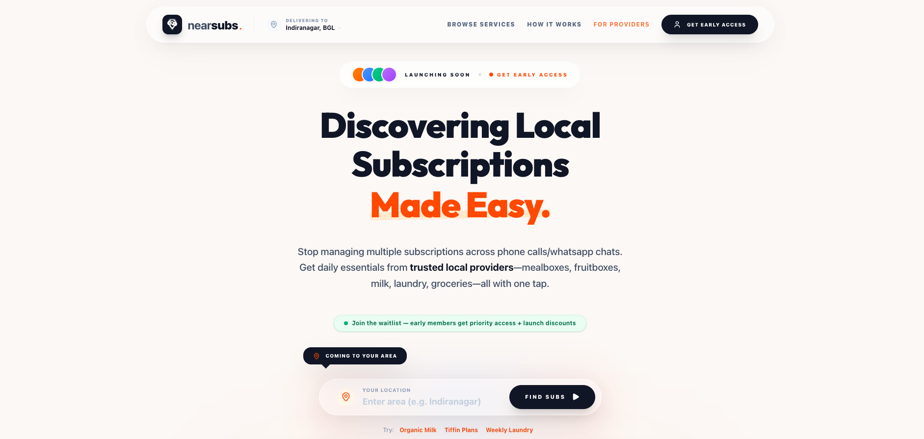 NearSubs hyperlocal subscription marketplace