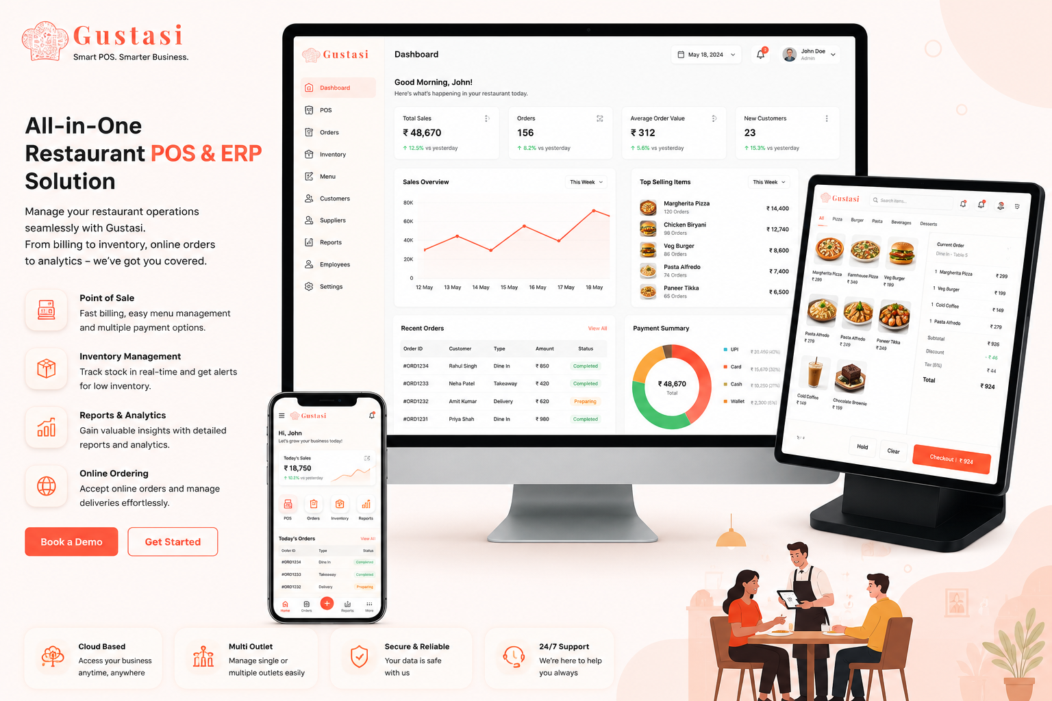 Gustasi restaurant cloud POS and ERP