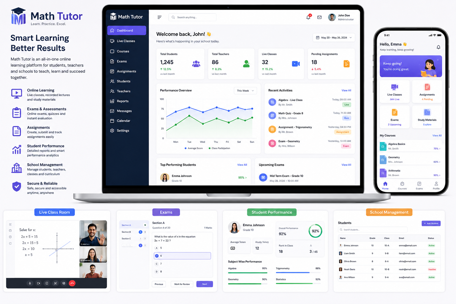 Math Tutor online learning and school-management platform