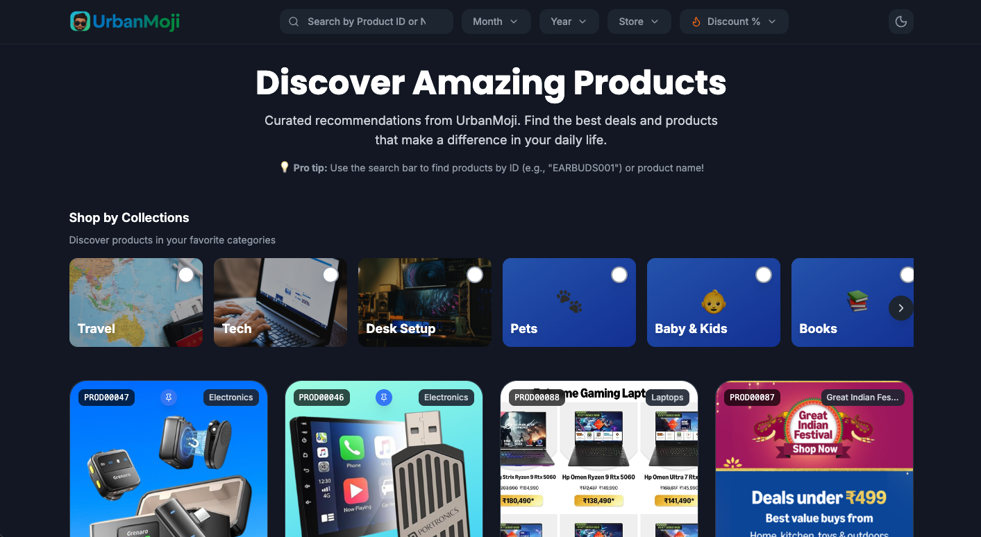UrbanMoji product-discovery platform