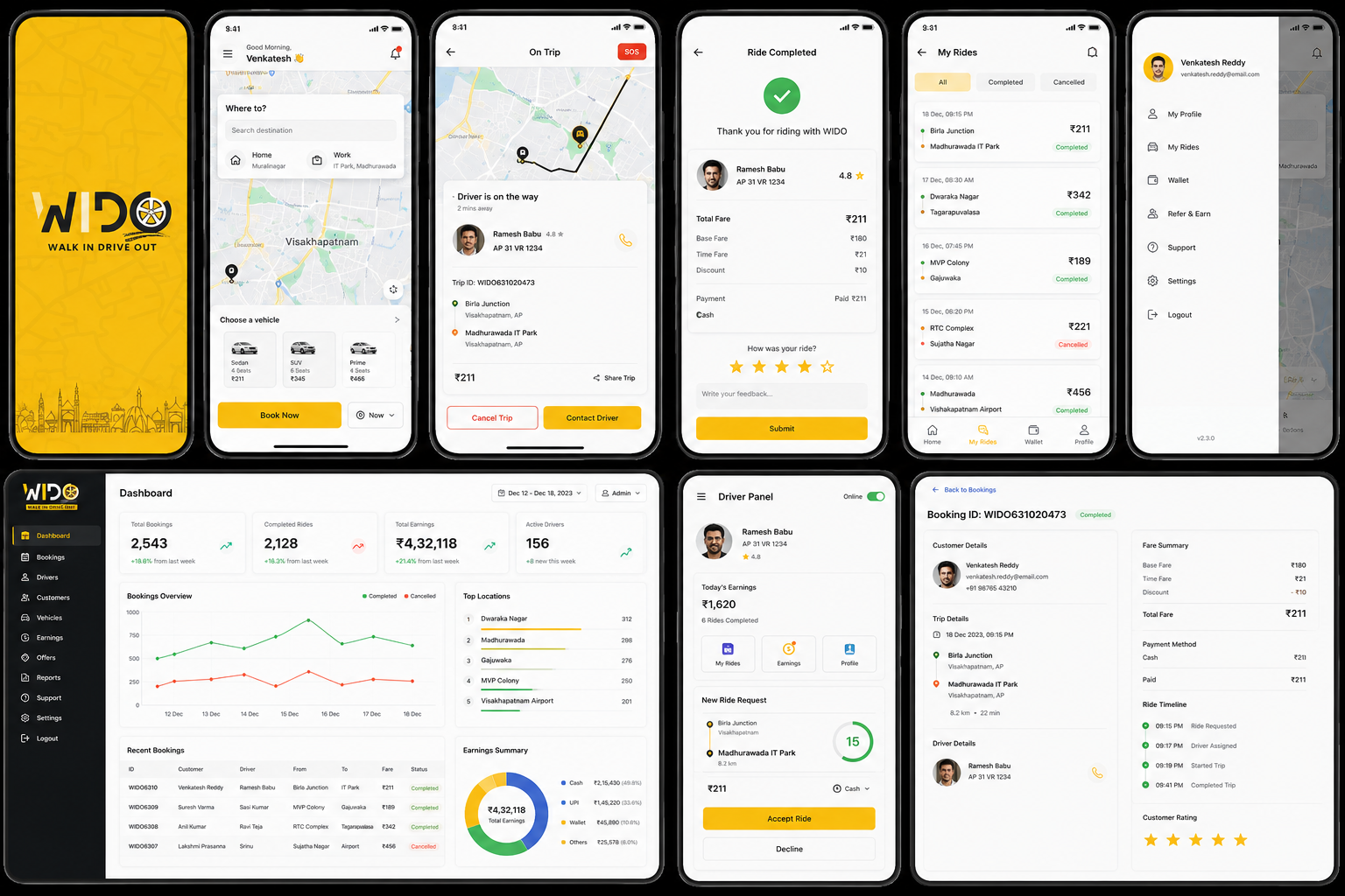 Wido cab-booking platform apps and dashboard